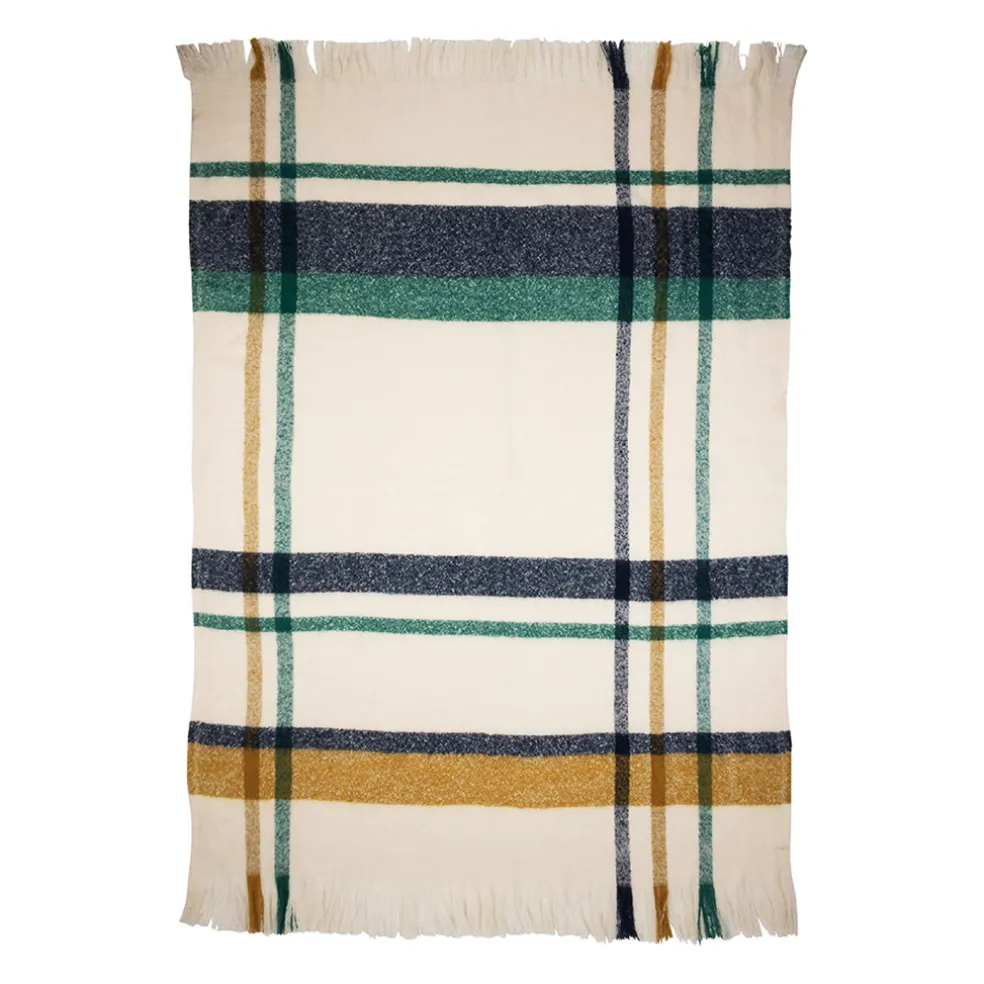 Plaid avec franges en tissu vert 170x130cm - Klosen