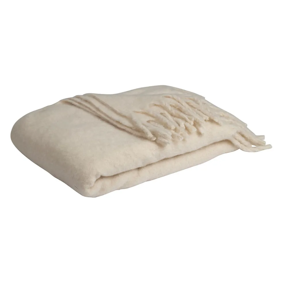 Plaid avec franges en tissu beige 170x130cm - Klosen