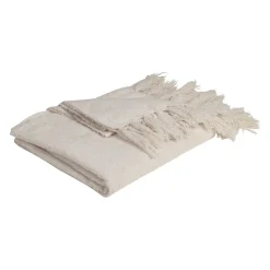 Plaid avec franges en tissu blanc 150x130cm - Klosen