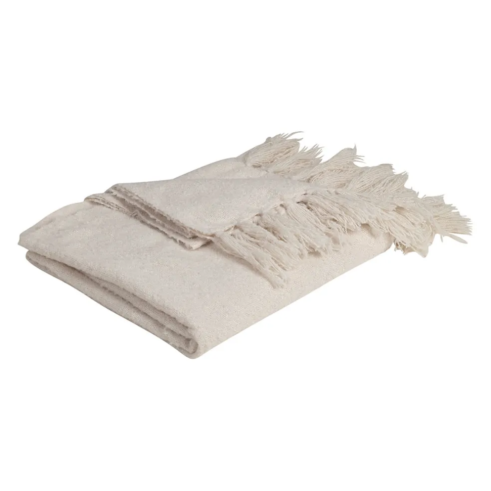 Plaid avec franges en tissu blanc 150x130cm - Klosen