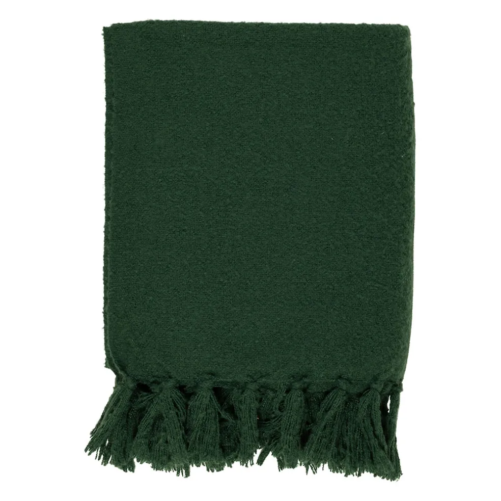 Plaid avec franges en tissu vert 150x130cm - Klosen