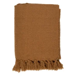 Plaid avec franges en tissu camel 150x130cm - Klosen