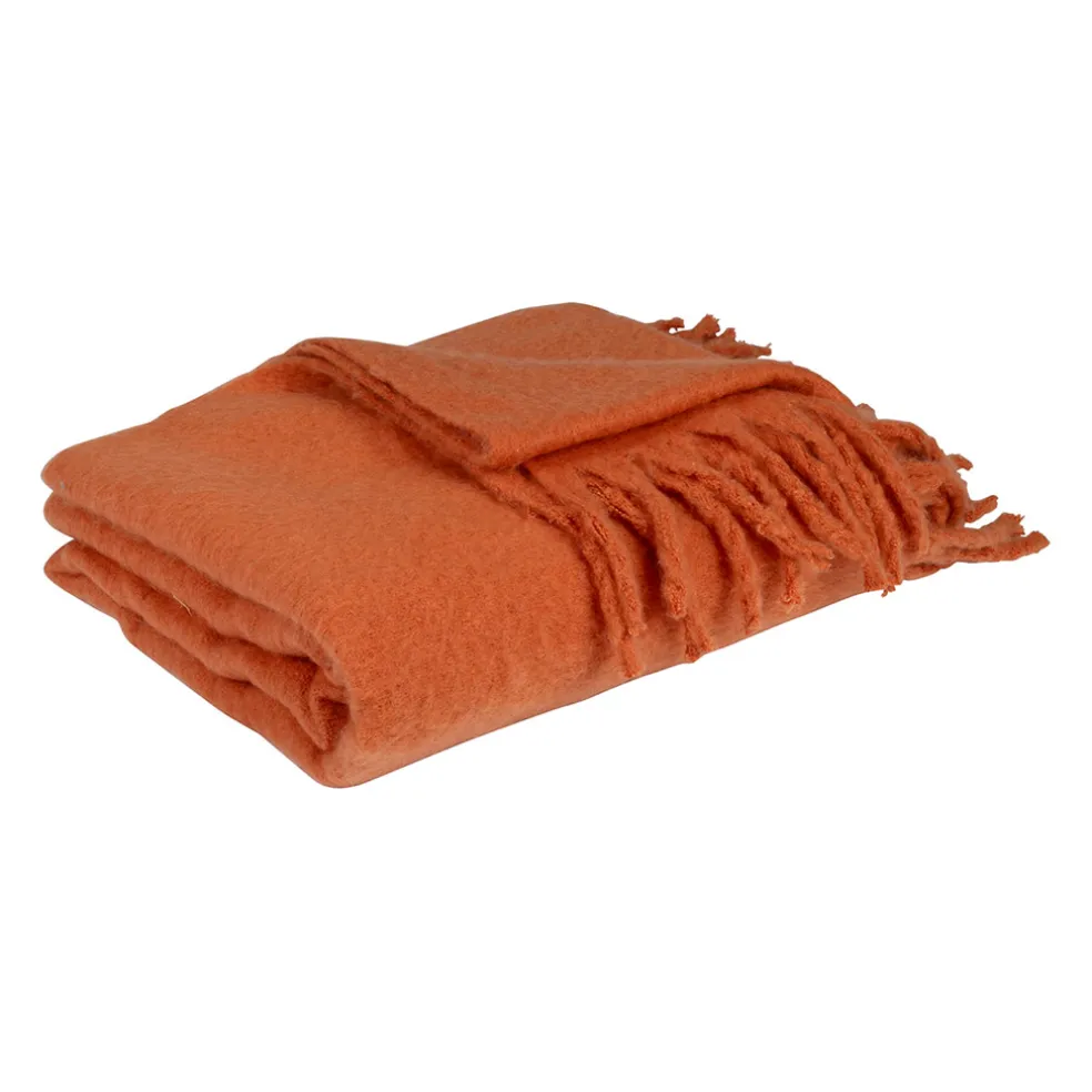 Plaid avec franges en tissu terracotta 170x130cm - Klosen