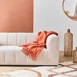 Plaid avec franges en tissu terracotta 170x130cm - Klosen