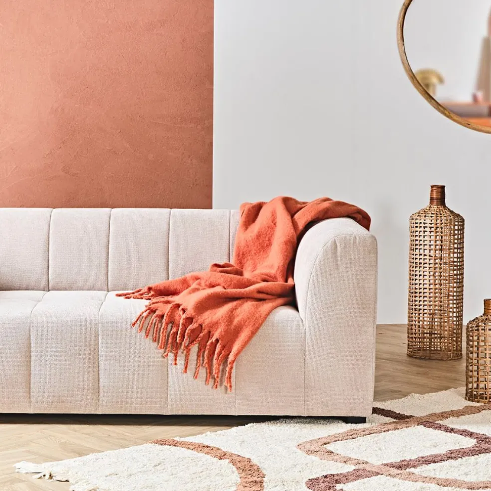 Plaid avec franges en tissu terracotta 170x130cm - Klosen