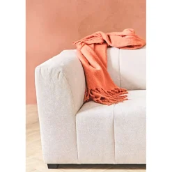 Plaid avec franges en tissu terracotta 170x130cm - Klosen