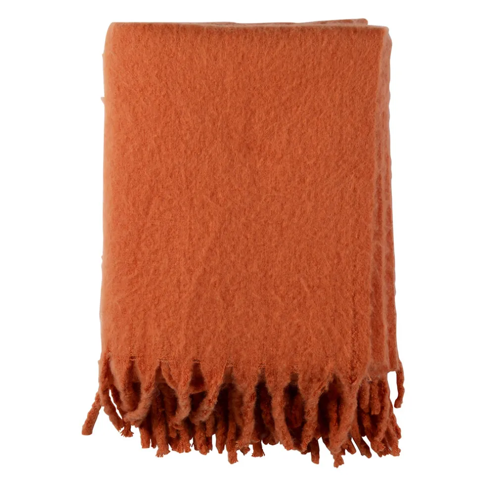 Plaid avec franges en tissu terracotta 170x130cm - Klosen