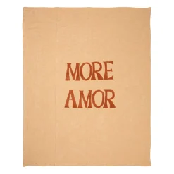 Plaid brodé "more amore" en coton corail 170x130cm - Lumi