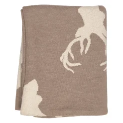 Plaid cerf en coton grège 150x125cm - Noel