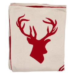 Plaid cerf en coton rouge 150x125cm - Noel