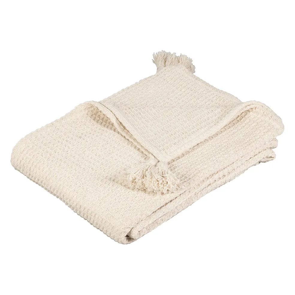 Plaid en coton nid d'abeille ecru 170x130cm - Beezz