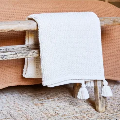 Plaid en coton nid d'abeille ecru 170x130cm - Beezz