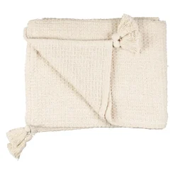 Plaid en coton nid d'abeille ecru 170x130cm - Beezz