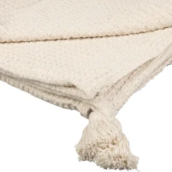 Plaid en coton nid d'abeille ecru 170x130cm - Beezz