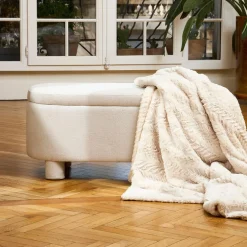 Plaid en tissu écru 170x130cm - Solene