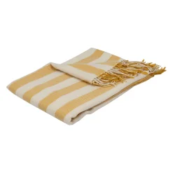 Plaid en tissu rayé jaune et écru 170x130cm - Medi