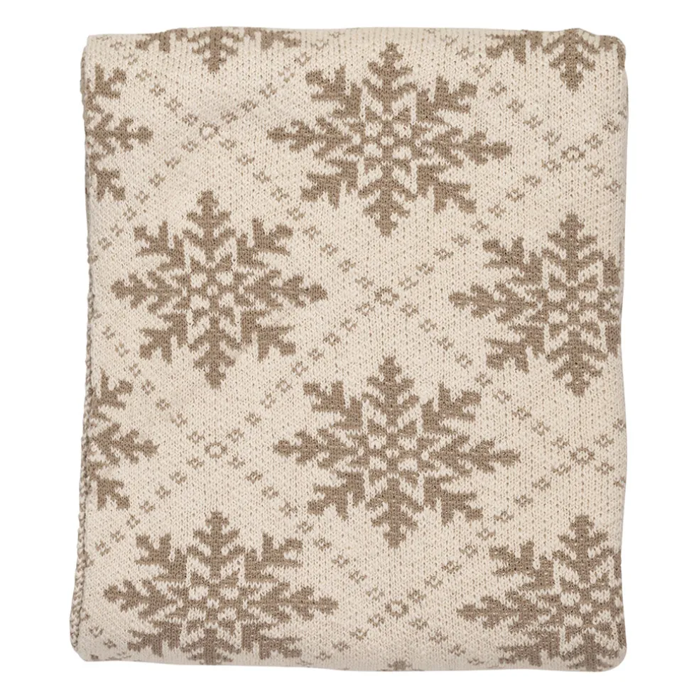 Plaid flocon en coton grège 150x125cm - Noel