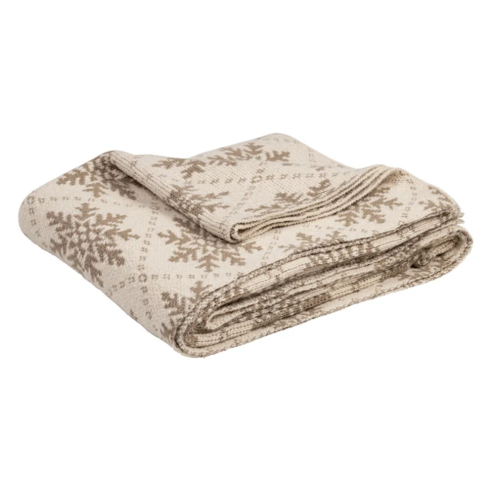 Plaid flocon en coton grège 150x125cm - Noel