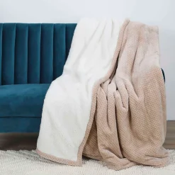 Plaid nid abeille en sherpa beige xxl 180x220cm
