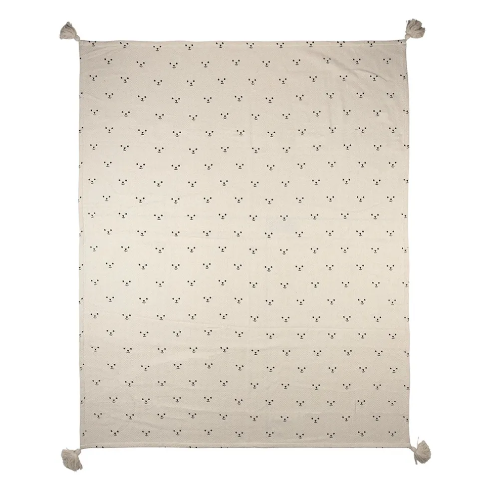 Plaid ours en coton ecru et beige 170x130cm - Songes
