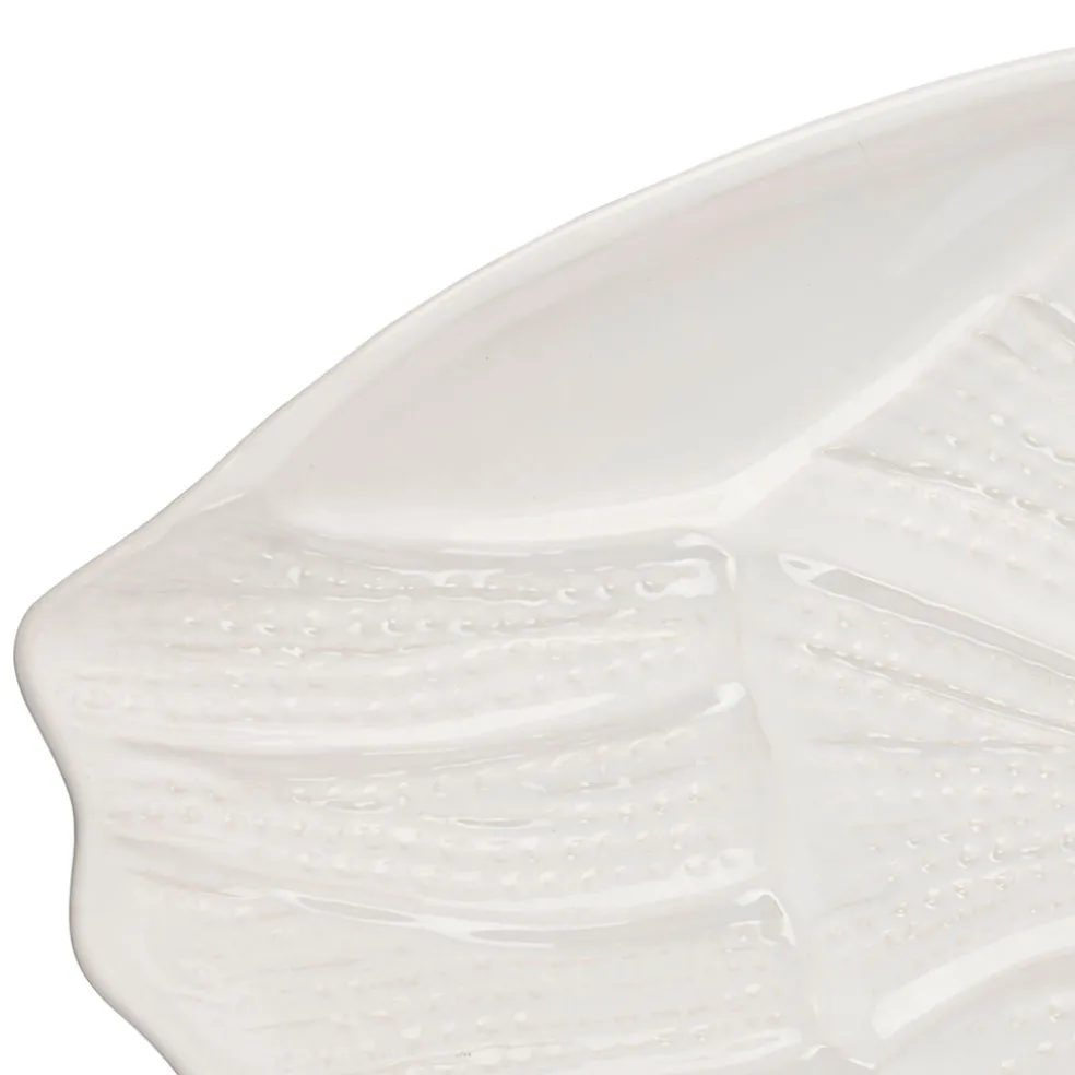 Plat coquillage blanc 53x34.5cm en faience - poisson