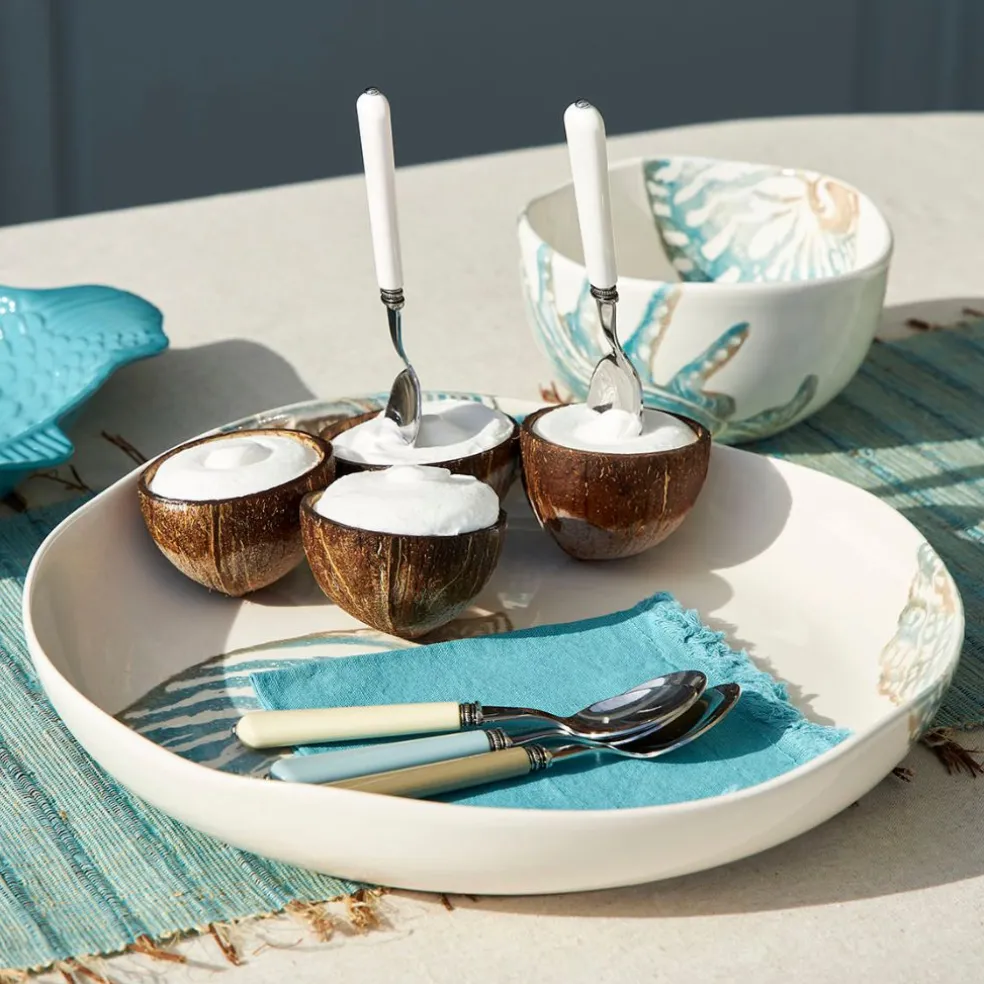 Plat creux en faïence bleu et beige - Bord De Mer