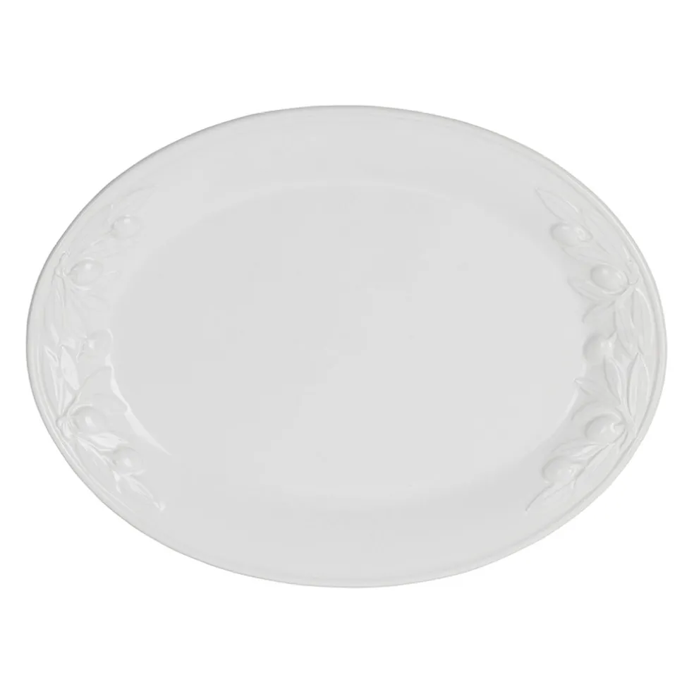 Plat ovale en faïence blanc 46.5x35.5cm - Olivier