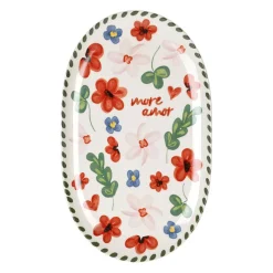 Plat ovale en grès fleur multicolore - Bellagio