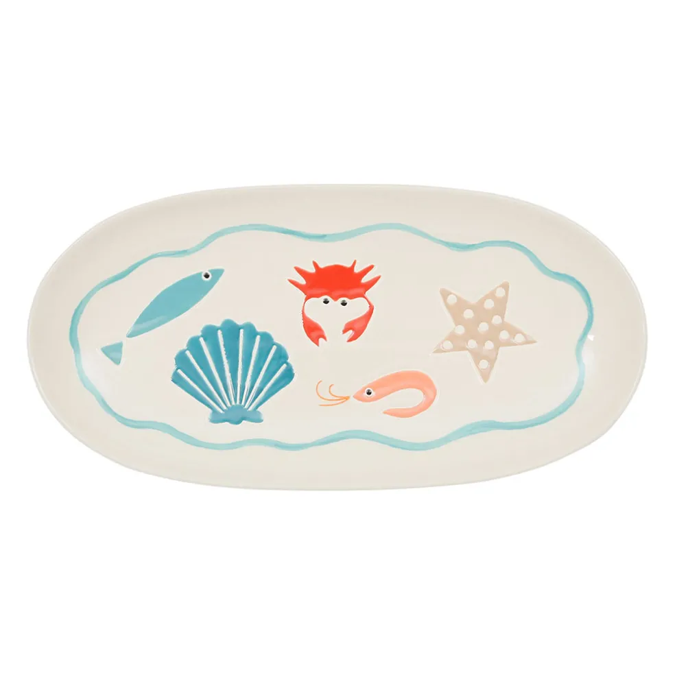 Plat ovale en grès multicolore 31x15cm - La Mer