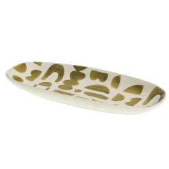 Plat ovale en grès vert et blanc - Ohana