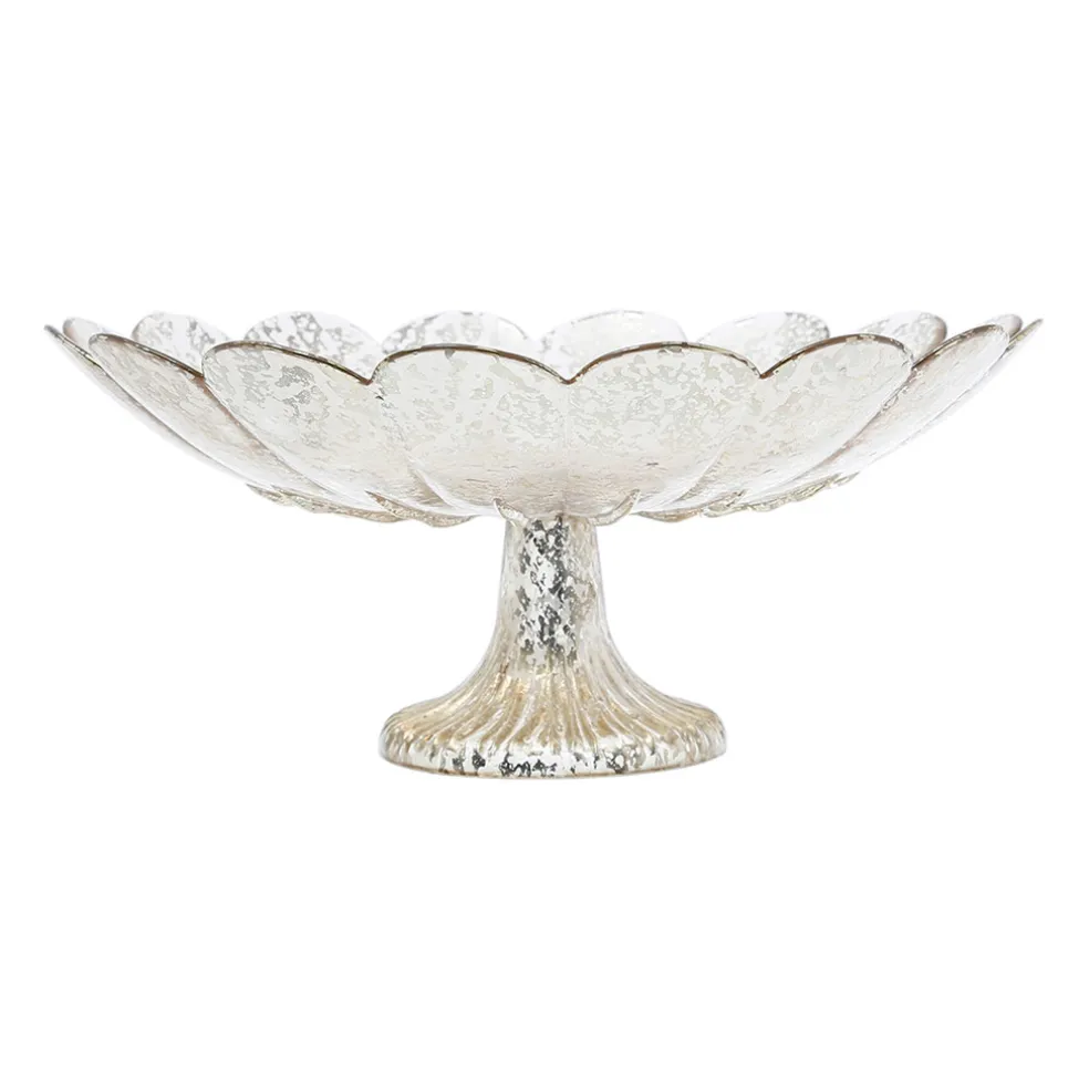 Plat sur pied en verre mercurise d33xh15.5cm - Antik