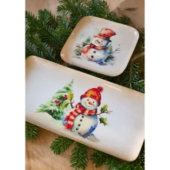 Plateau bonhomme de neige en fer multicolore 16x16cm - Noel