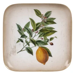 Plateau citronnier en fer vert et jaune 16x16cm - Botanique