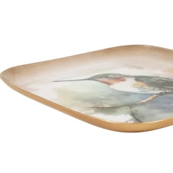 Plateau colibri en fer multicolore 16x16cm - Oiseau