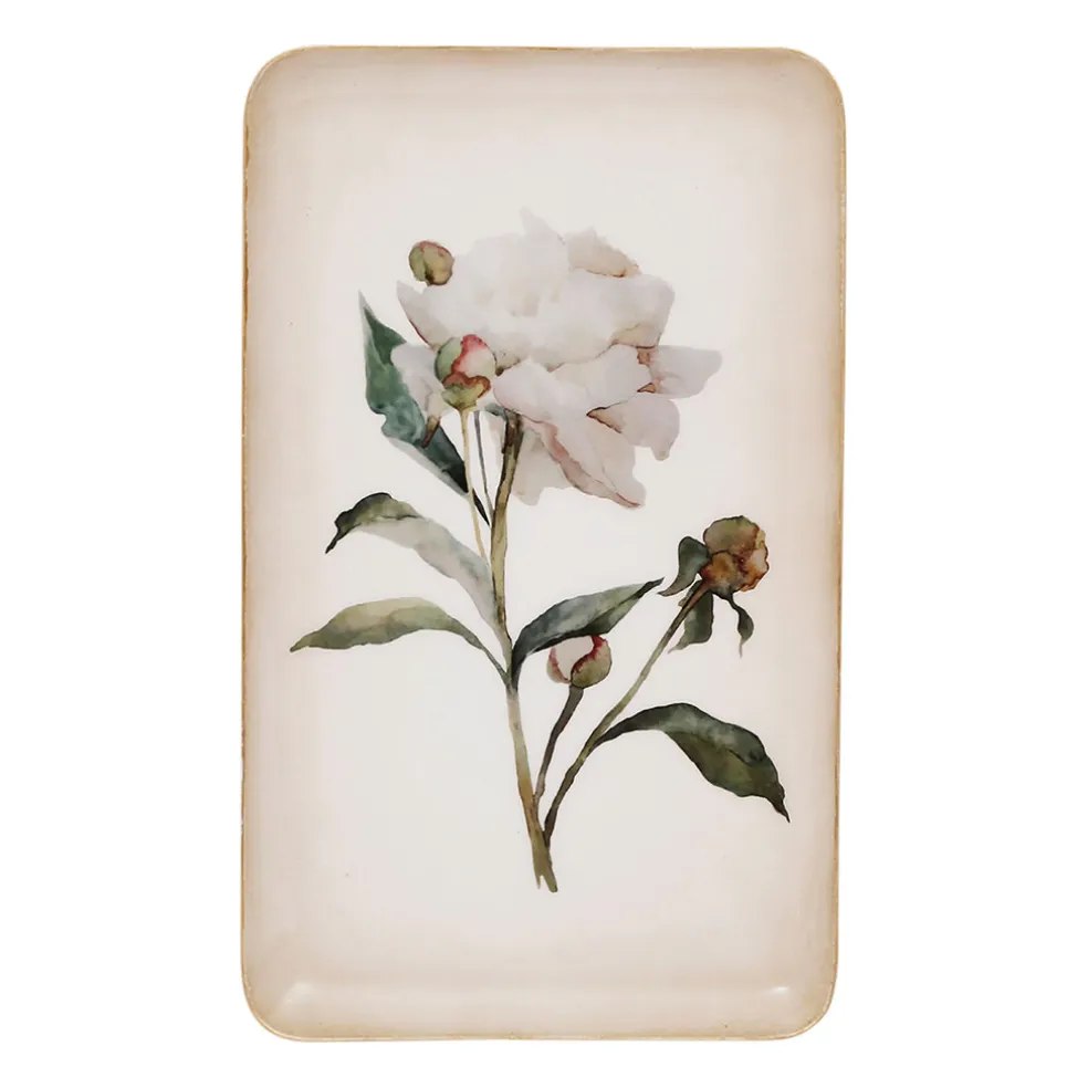Plateau en fer blanc et doré 15x25.5cm - Pivoine