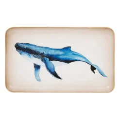 Plateau en fer bleu et doré 25x15cm - Baleine