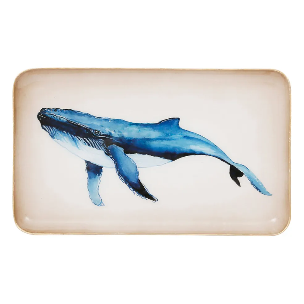 Plateau en fer bleu et doré 25x15cm - Baleine