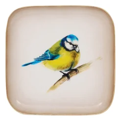 Plateau en fer bleu et jaune 16x16cm - Mésange