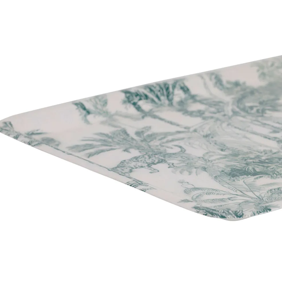 Plateau en fer écru et palmiers émeraude 30x20cm - Mocoa