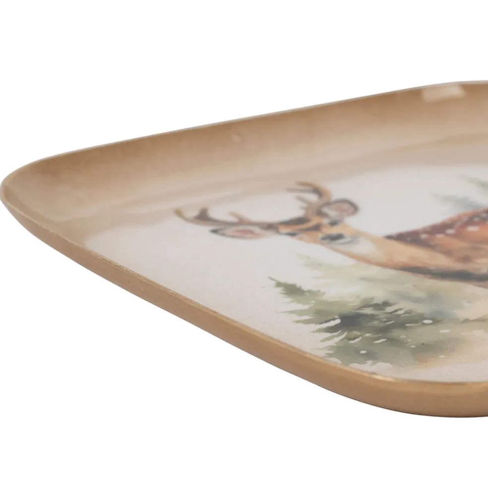 Plateau en fer multicolore cerf - Noel