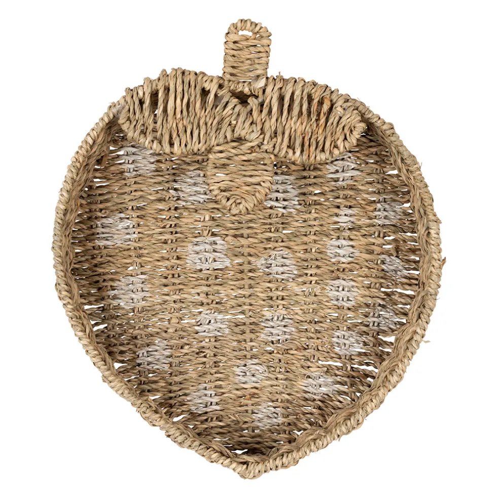 Plateau fraise en jonc de mer naturel et blanc 28x32cm - Les Fruits