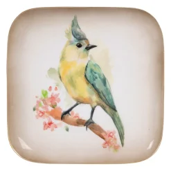 Plateau jaser en fer multicolore 16x16cm - Oiseau