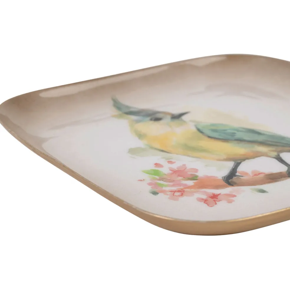 Plateau jaser en fer multicolore 16x16cm - Oiseau