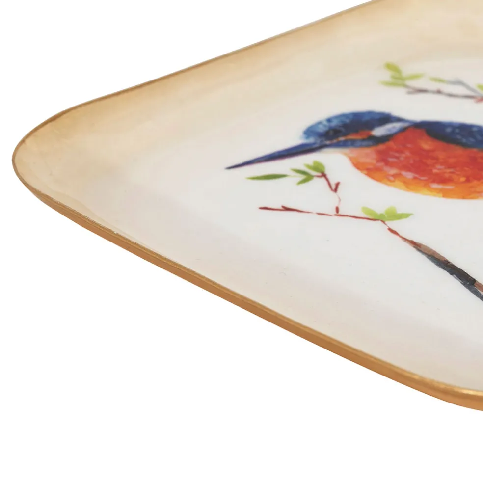 Plateau martin pécheur en fer 16x16cm