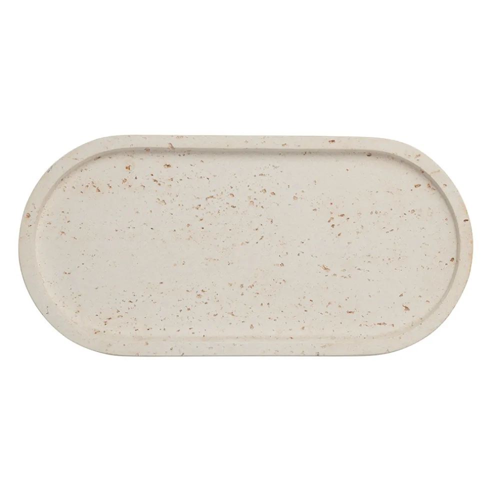 Plateau ovale en ciment écru moucheté 25x12cm - Organic