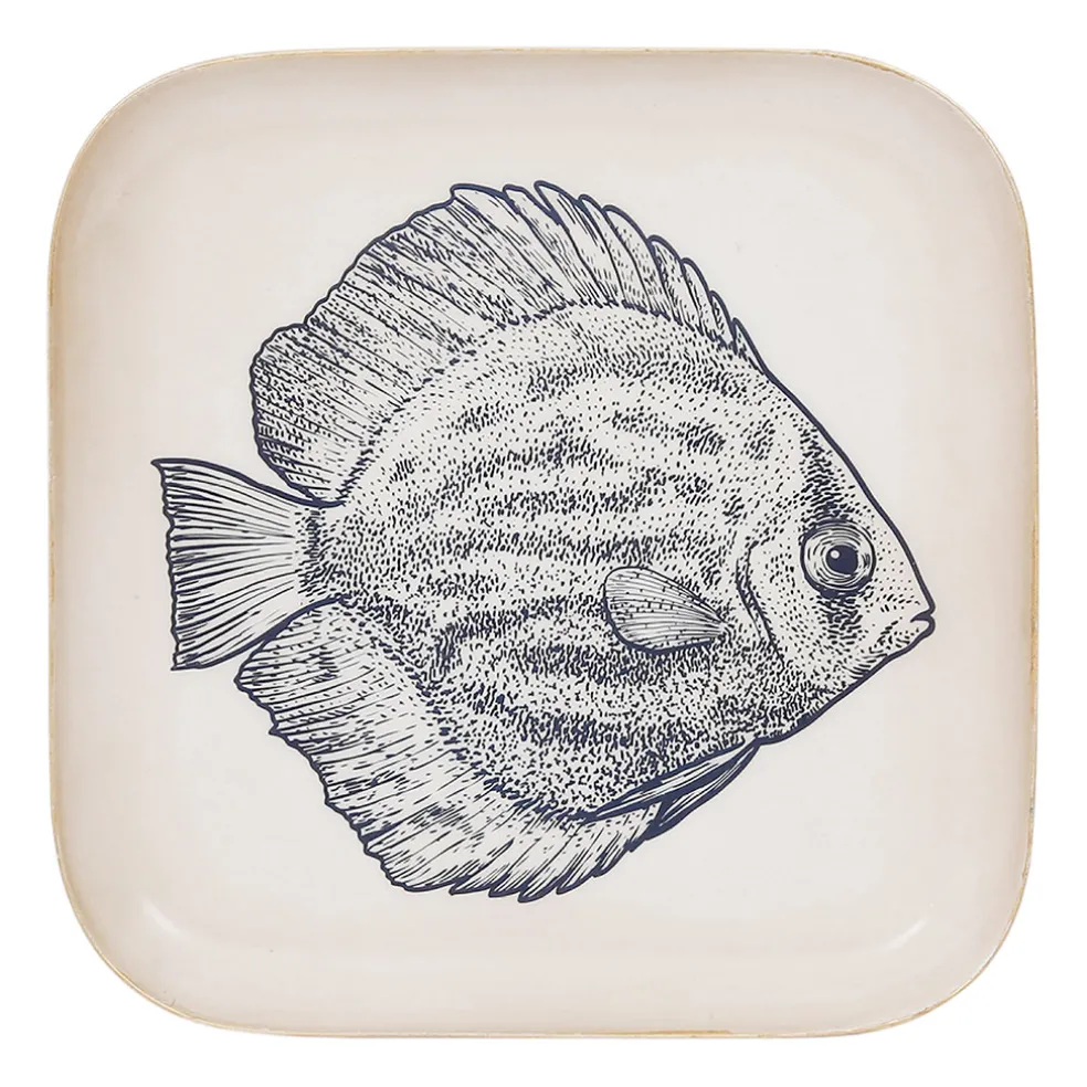 Plateau poisson en fer bleu marine 16x16cm - Bord De Mer