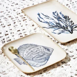 Plateau poisson en fer bleu marine 16x16cm - Bord De Mer