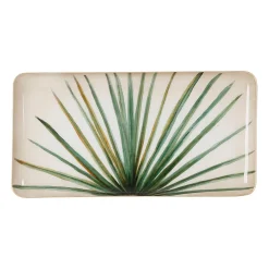 Plateau rectangulaire en fer vert et doré 30.5x15.5cm en fer - palmier