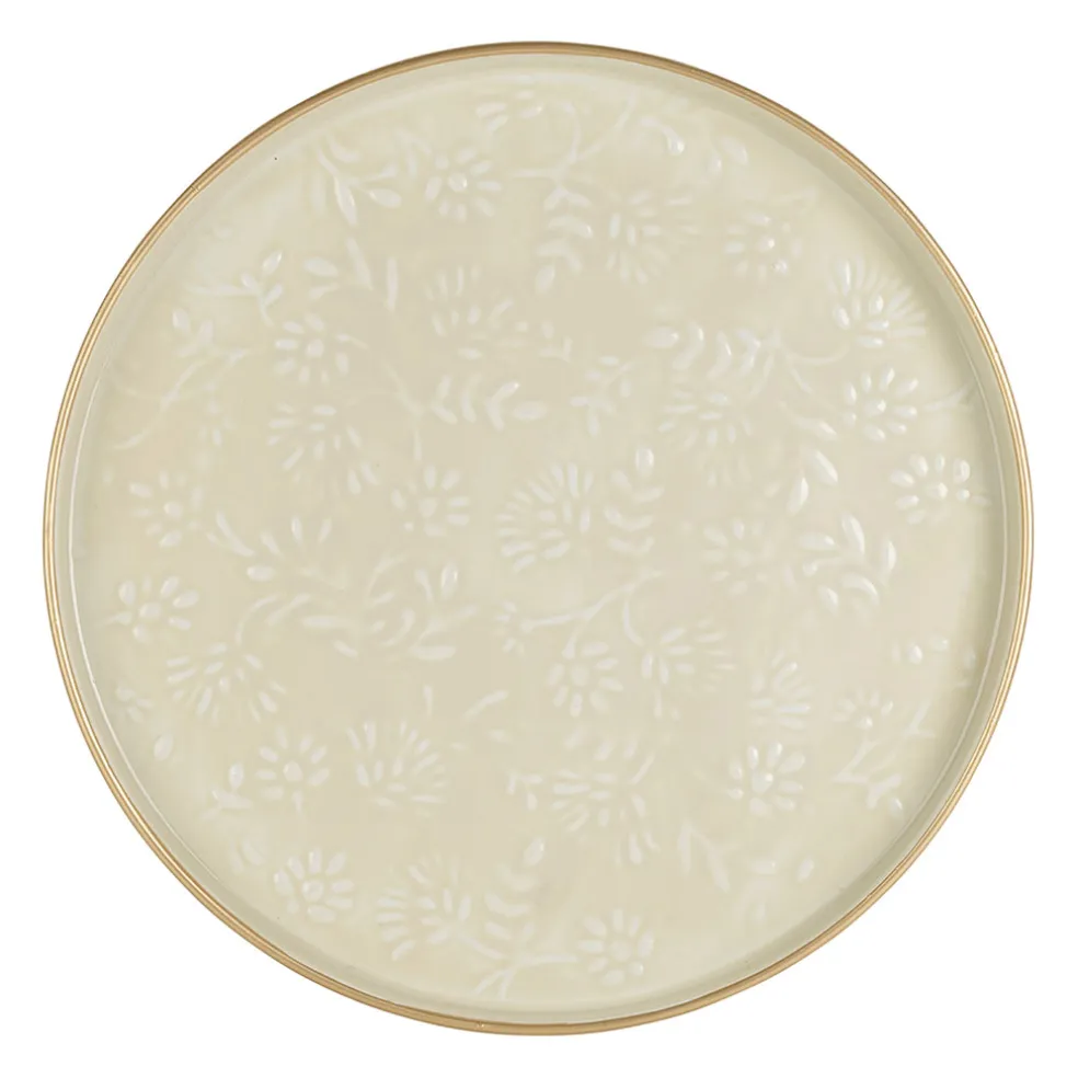 Plateau rond en fer écru et doré d36cm - Baroque