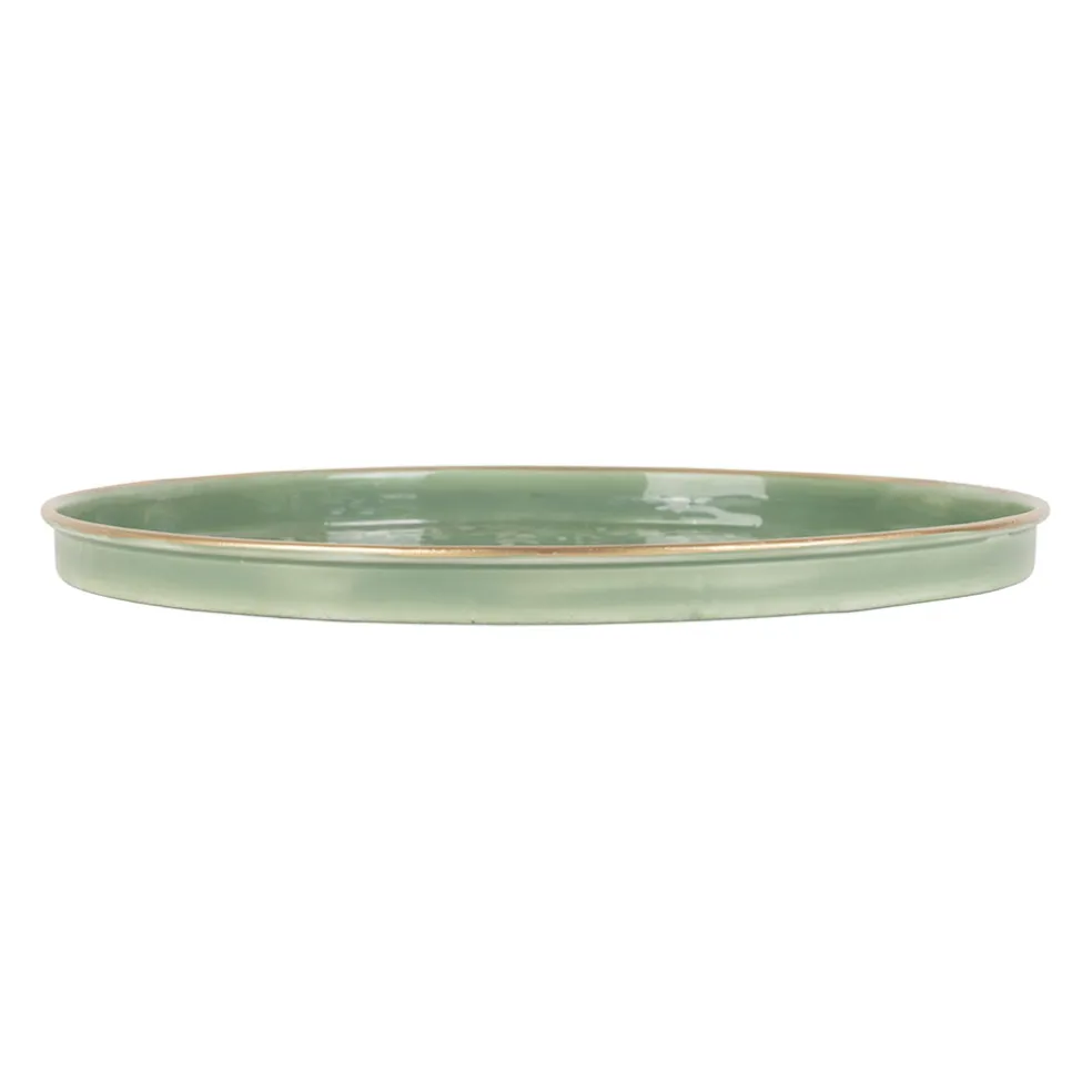Plateau rond en fer sauge d36cm - Baroque